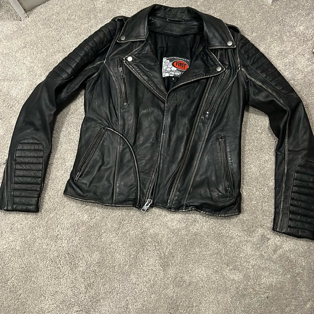 Moto black leather jacket. Brand new size small